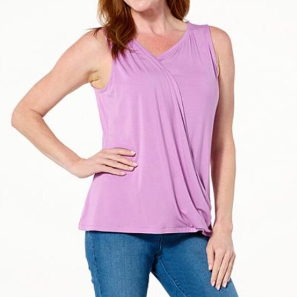 Iman WHITE Front Wrap Jersey Knit Tank 1X Plus Size - Picture 1 of 2